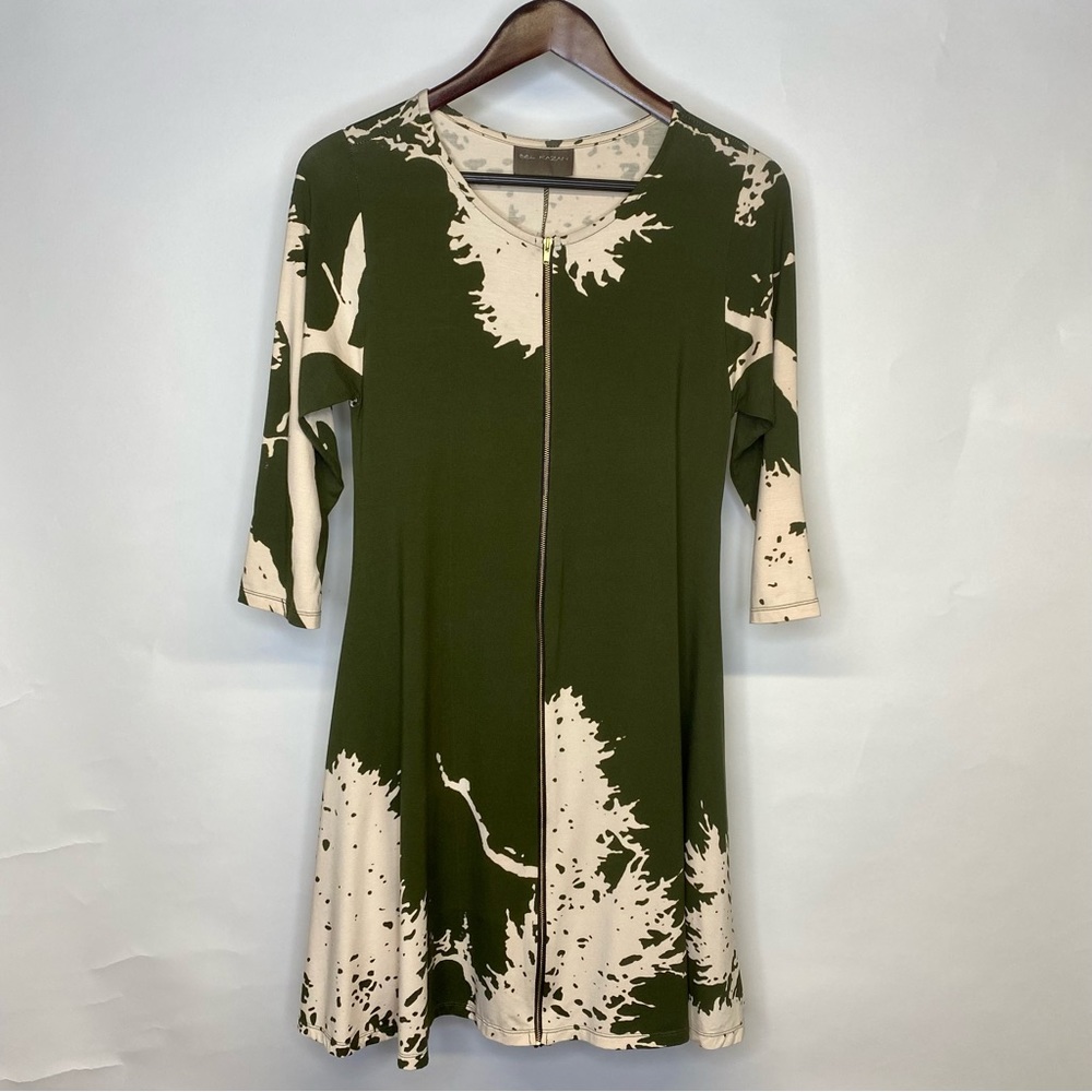 Olive Green & Cream Tree Print A-Line Dress